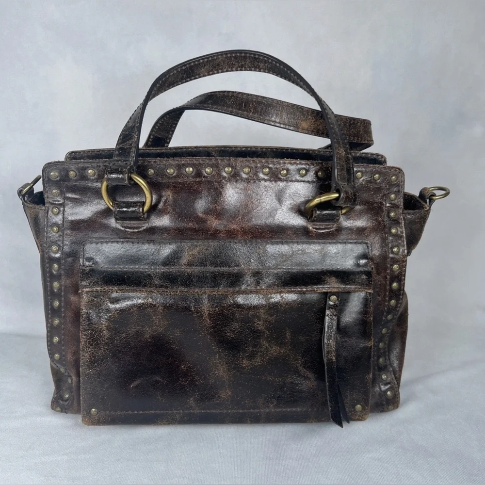 Frye Victoria Studded Leather Satchel Distressed Brown Medium Bag Boho - Picture 6 of 16